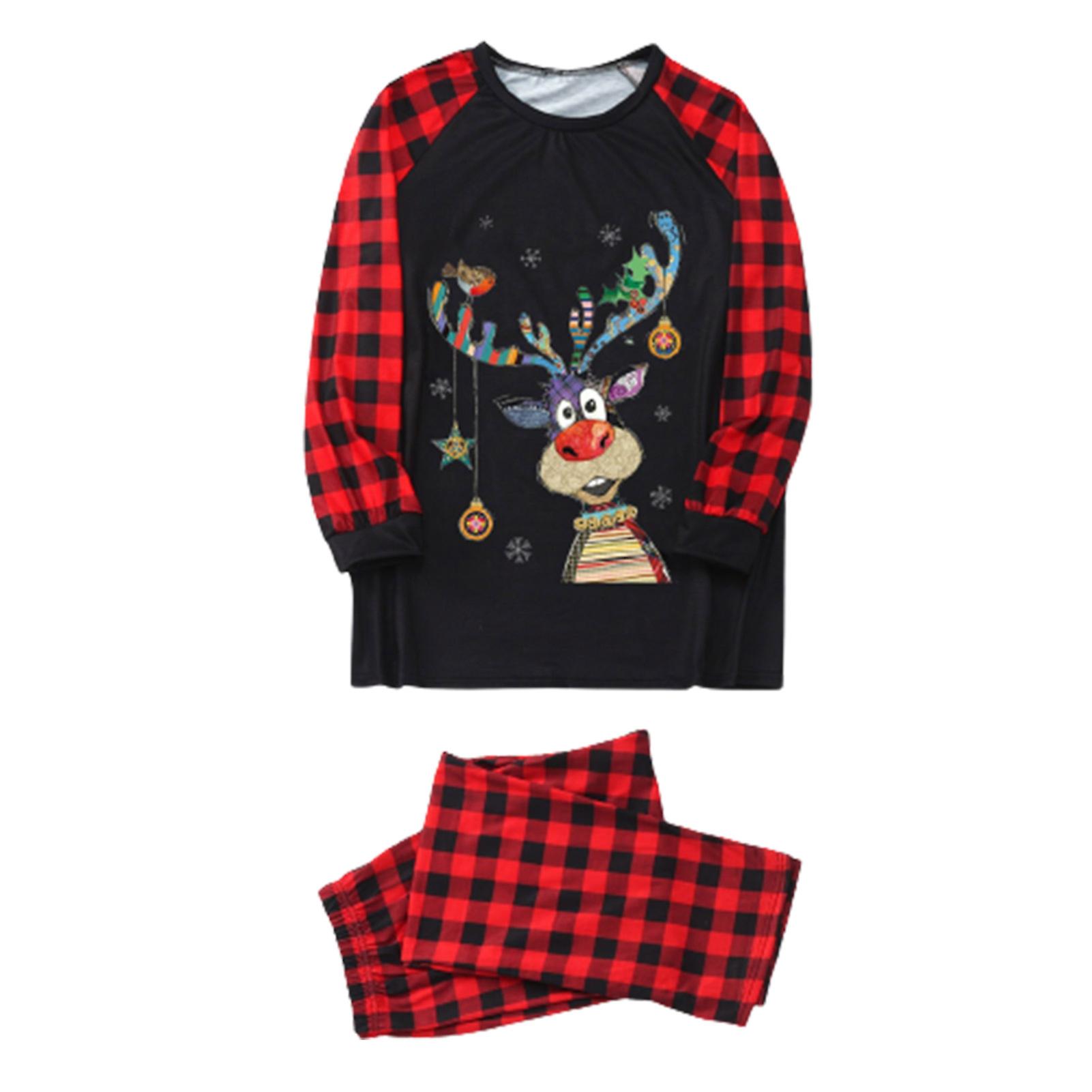 Christmas Family Pajamas With Santus Deer Print Long Sleeve Design For Family Matching Night Sleeping