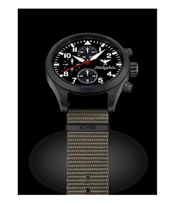 Orologio KHS Inceptor Black Steel: 46mm, Nastro Nato Grigio Pietra, Quarzo, 10 Bar