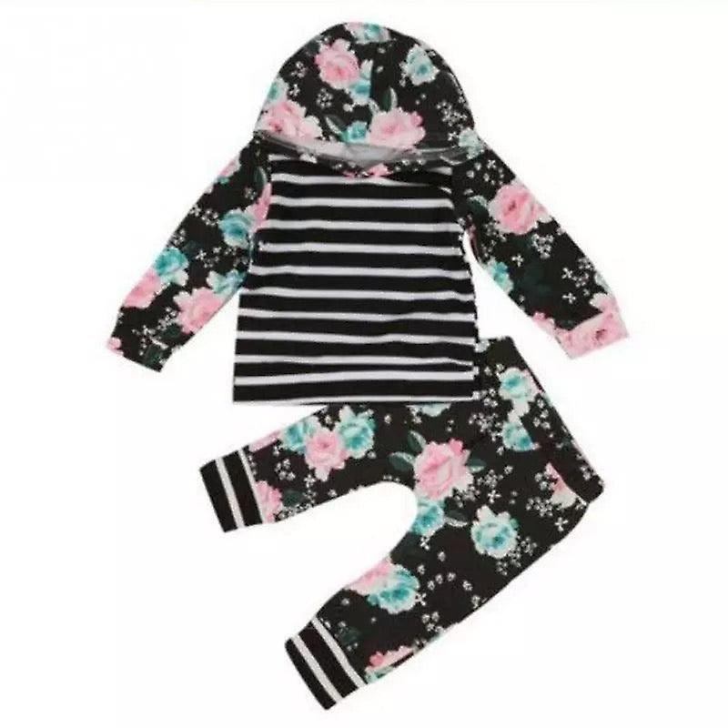 Bébé filles Sweat à capuche Stripe Fleur Pantalon