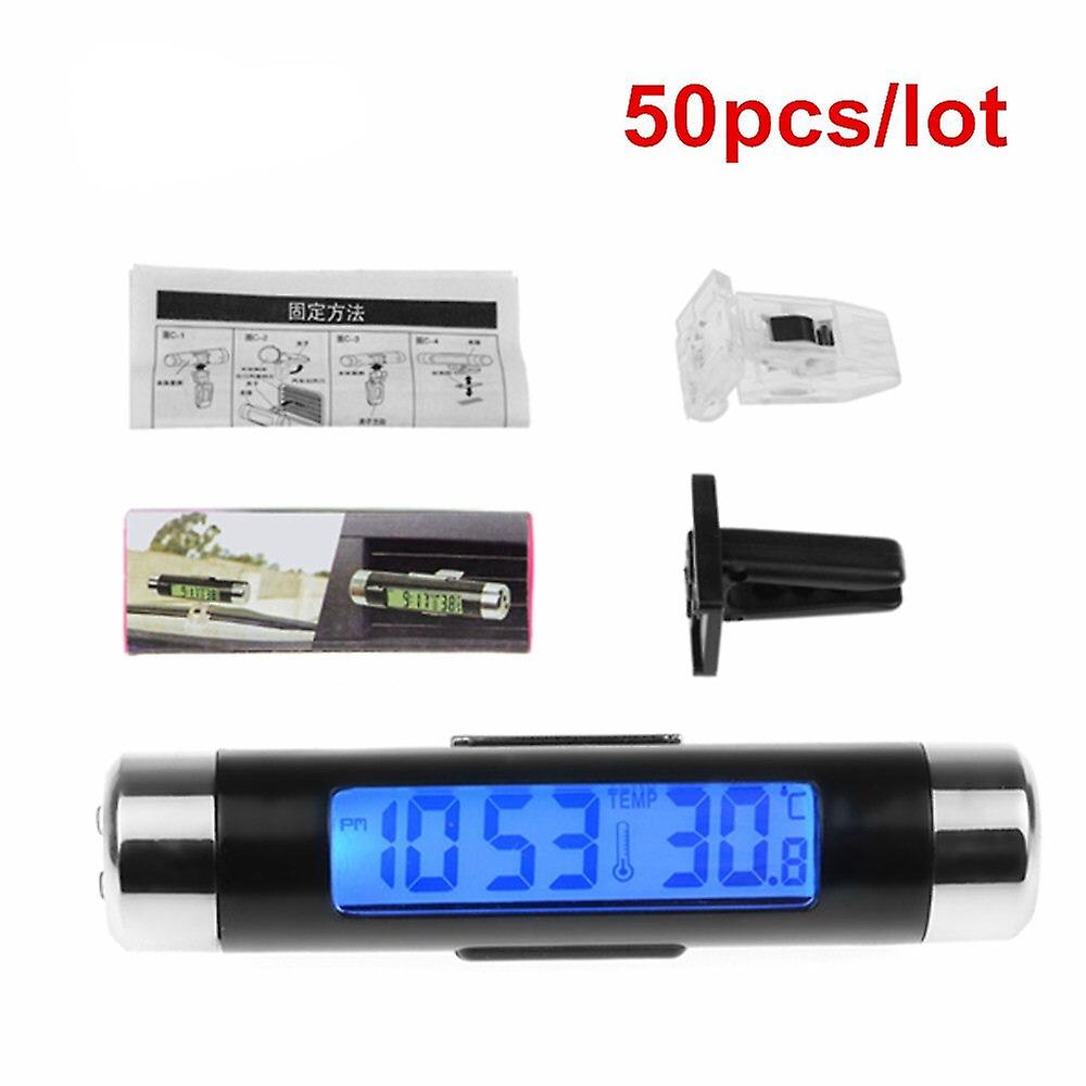 50Pcs/lot Small 2in1 Led Digital Car Clock Thermometer Temperature Auto Lcd Backlight