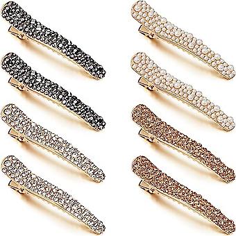 8 Pieces Pearls Rhinestone Alligator Hair Clips Rhinestone Duckbill Hairpins Hair Barrettes For Women Girls Hair Styling-4 Colors