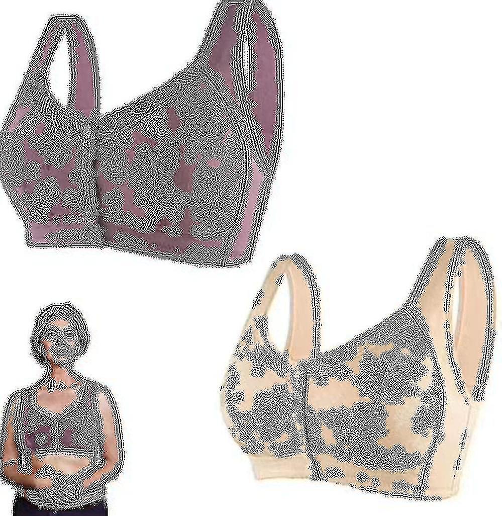 2pcs Charm Bras Front Snaps Comfortable & Convenient Front Button Bra, Wide Shoulder Straps Cotton Front Closure Bra