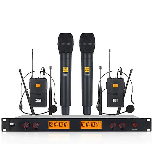 Xtuga A400-HB Professionelles 4-Kanal-UHF-Funkmikrofonsystem mit 2 Handheld- und 2 Headset-Mikrofonen