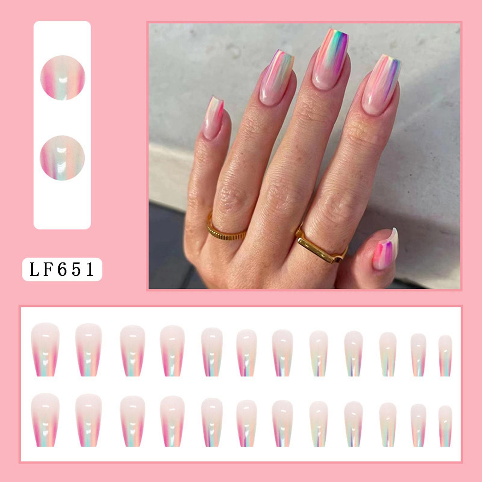 Laser Pink Artificial Nails Easy To Apply And Remove Nails