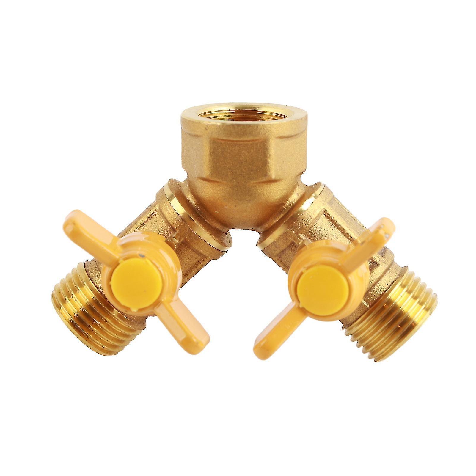 Garden Irrigation 2-Way Brass Hose Adapter, G1/2 Double Tap Faucet Connector, Dual Valve Adapter for Easy Watering System Installation and Maintenance