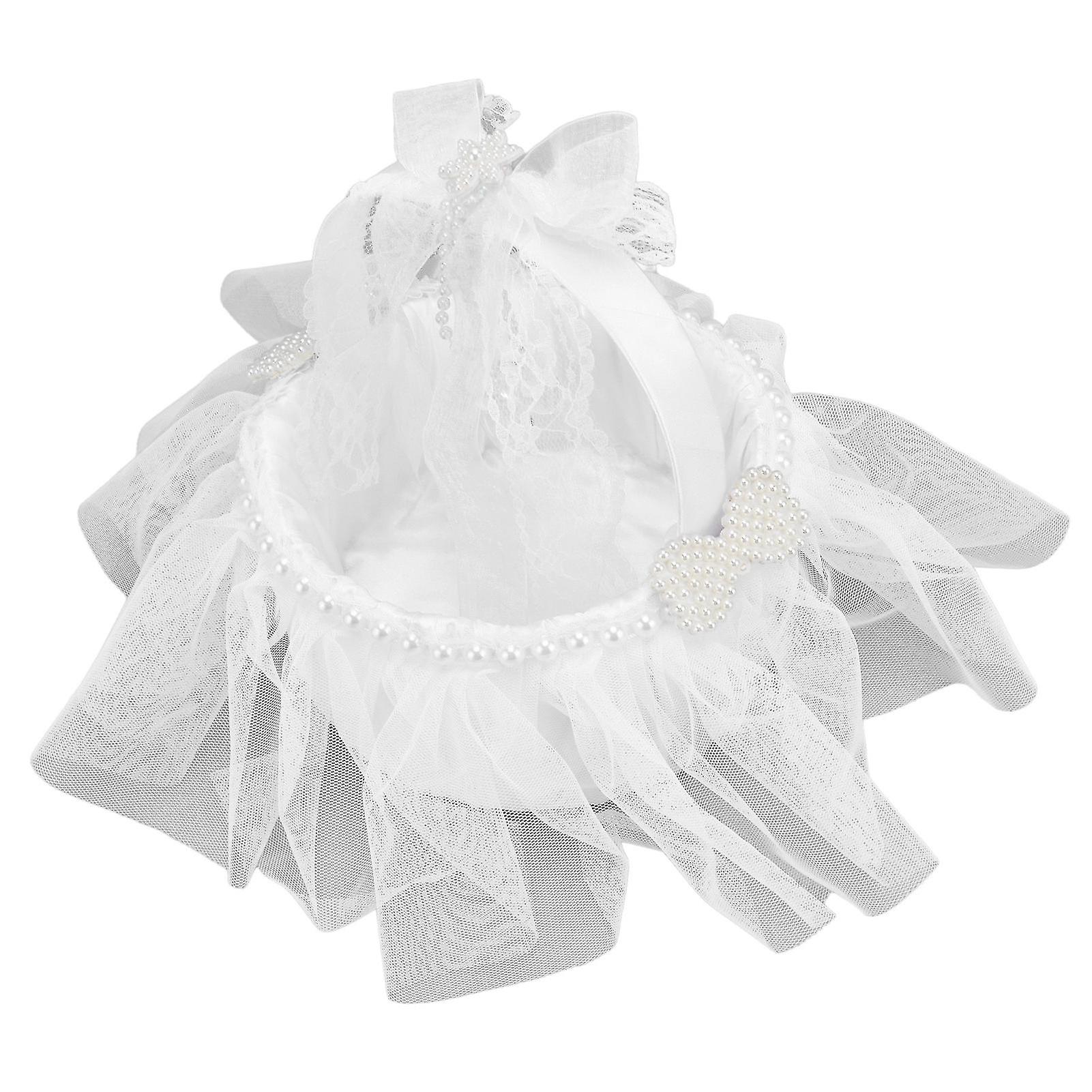 Flower Basket, Wedding, Lace Handle, Pearl Decorations
