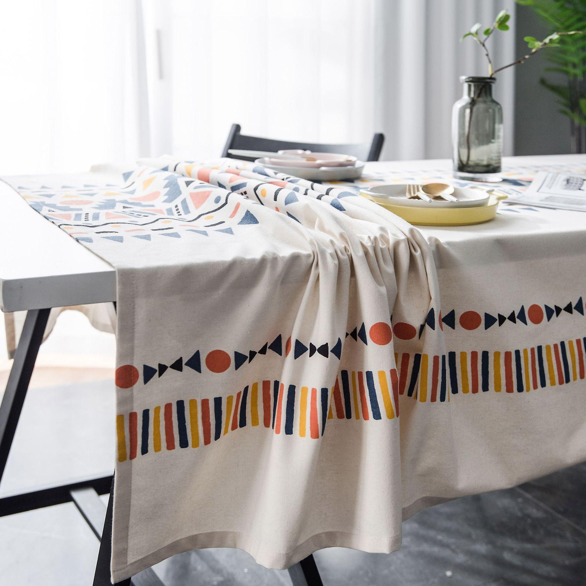 Cotton Linen Tablecloth Geometric Multi-color Printing For Rectangular Square Dining Table