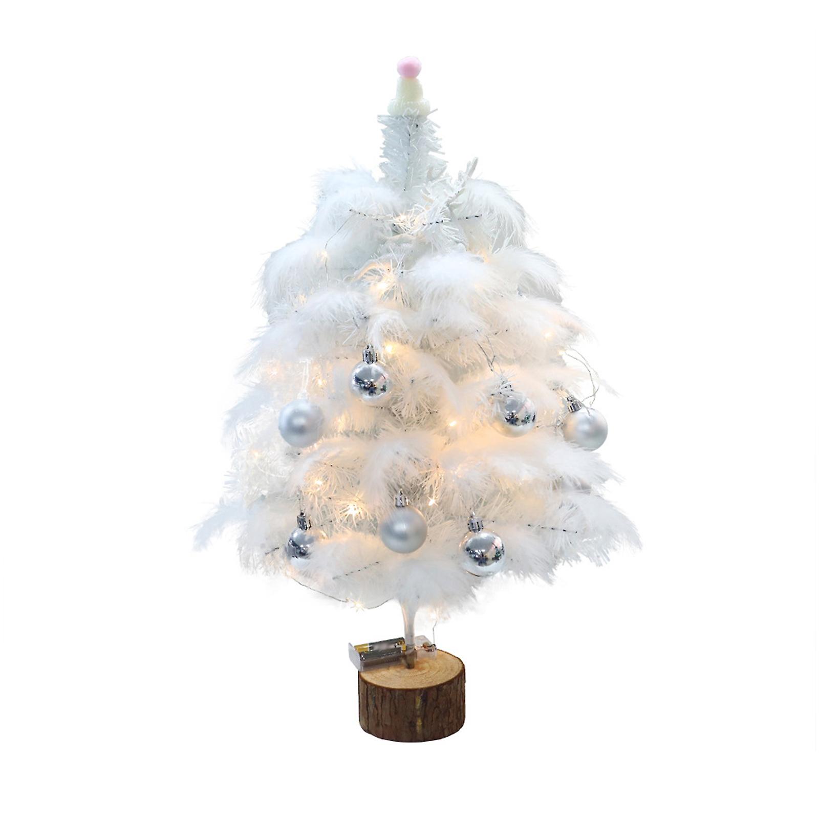 Feather Christmas Tree with Lamp String Artificial Christmas Tree Decoration Simulated Desktop Ornaments for Christmas Home