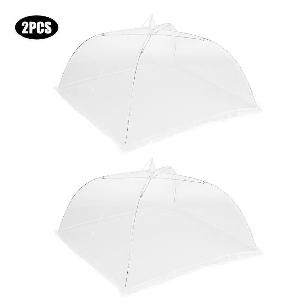 2pcs Foldable Food Covers White Mesh Square Design 12 Inch Reusable Lace Edge 32x32cm Easy to Clean for Protecting Meal