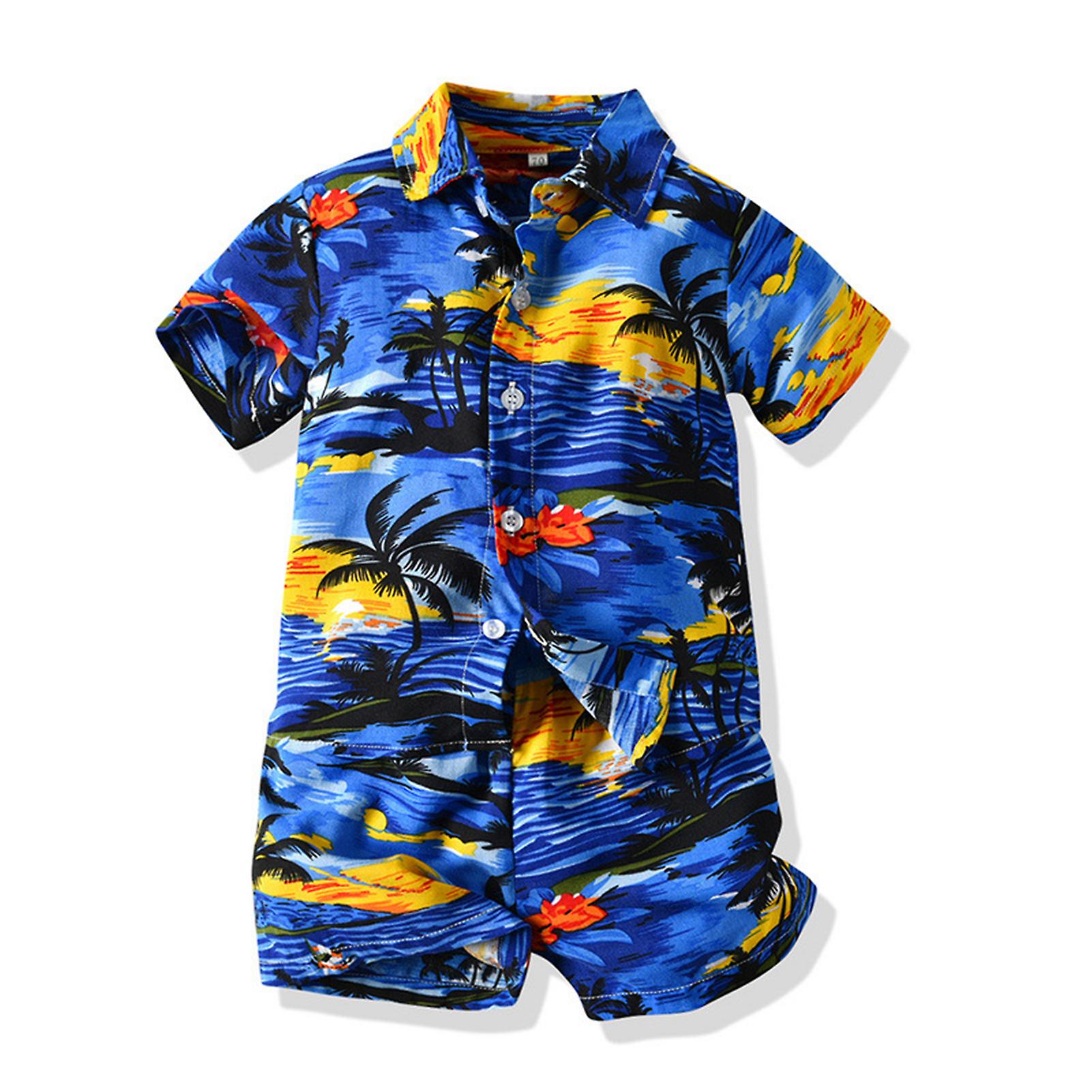 Chemise d’été à fleurs Shorts 2 pièces pour enfants Kit de vêtements confortables et respirants pour garçon à porter au quotidien