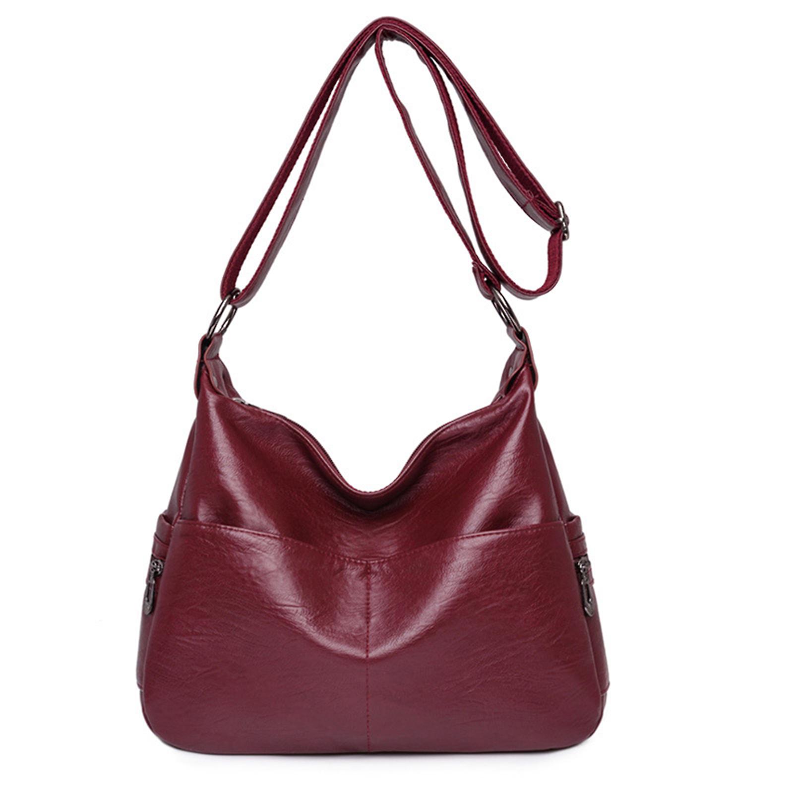 Solid-Color PU Leather Shoulder Bag Large Capacity Tote Bag Gift for Birthday Christmas