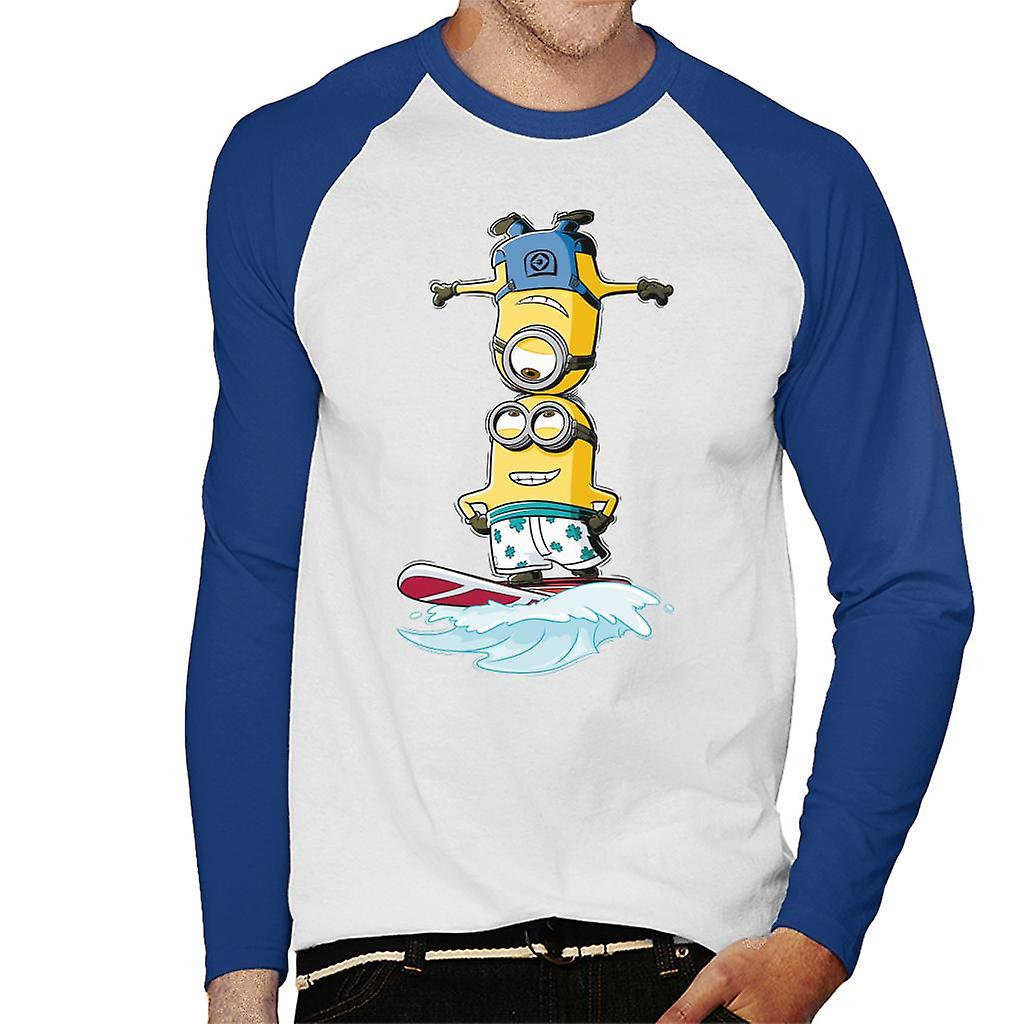 Despicable Me Minions Head Surfing Men's Baseball Long Sleeved T-Shirt