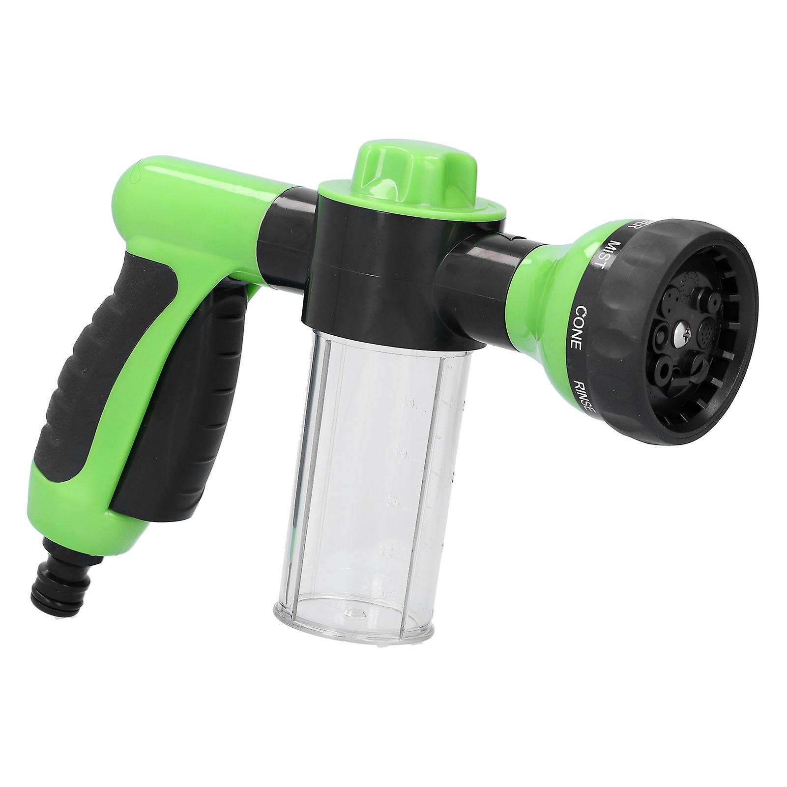 Pistolet à eau et mousse, 8 modes de sortie, nettoyeur haute pression pour voiture, maison, jardin, vert