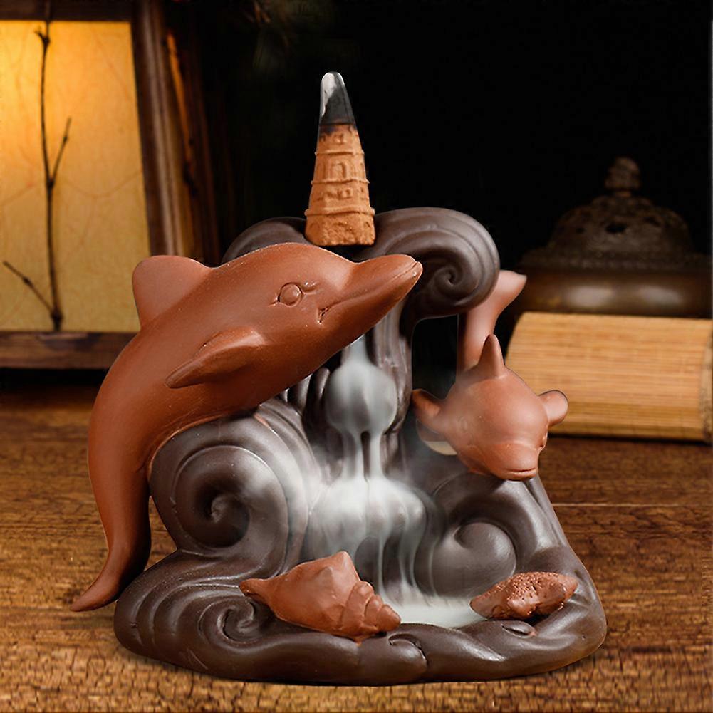 Ceramic Incense Burner Classical Ornamental Backflow Incense Burner Incense Holder Home Ornament with Dolphin Decor