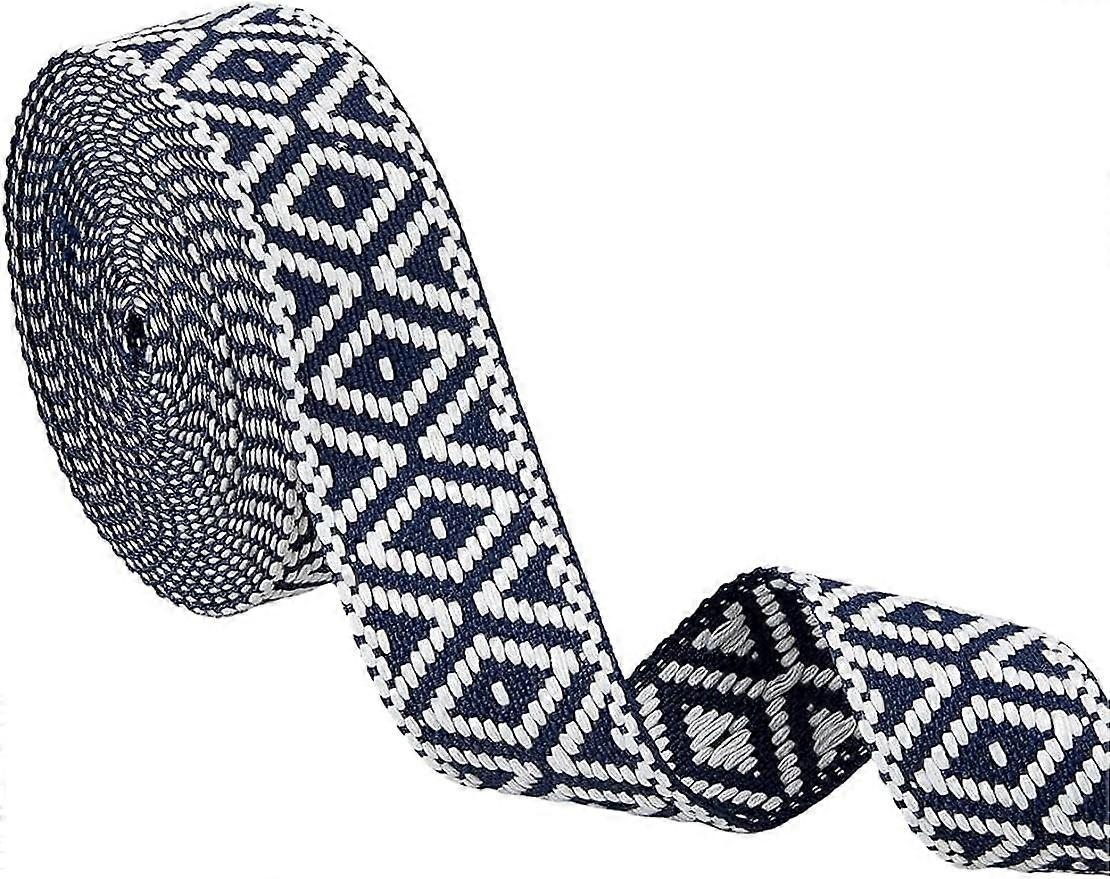 1Roll Polyester Ribbon 5Yards Rhombus Pattern Woven Belt Fabric Trim Thick Tyrolean Ribbon