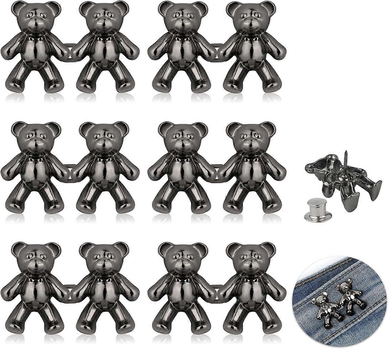 6 pairs of adjustable jeans button pins (dark gray), cute bear jeans
