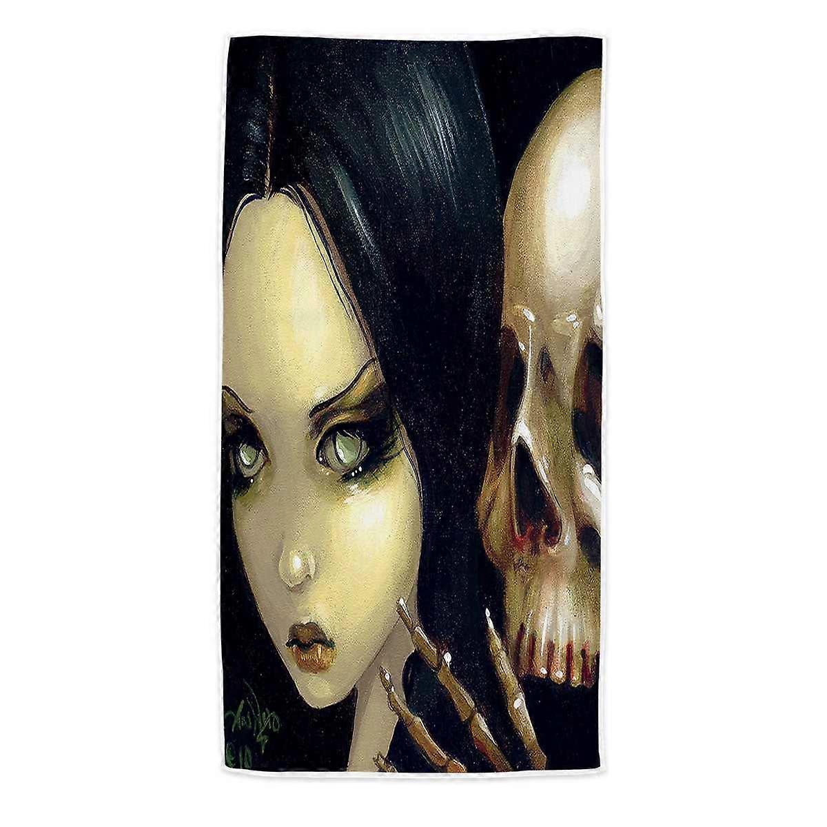 Faces of Faery #103 Gothic Girl and Scary Skull Microfiber Beach Towel