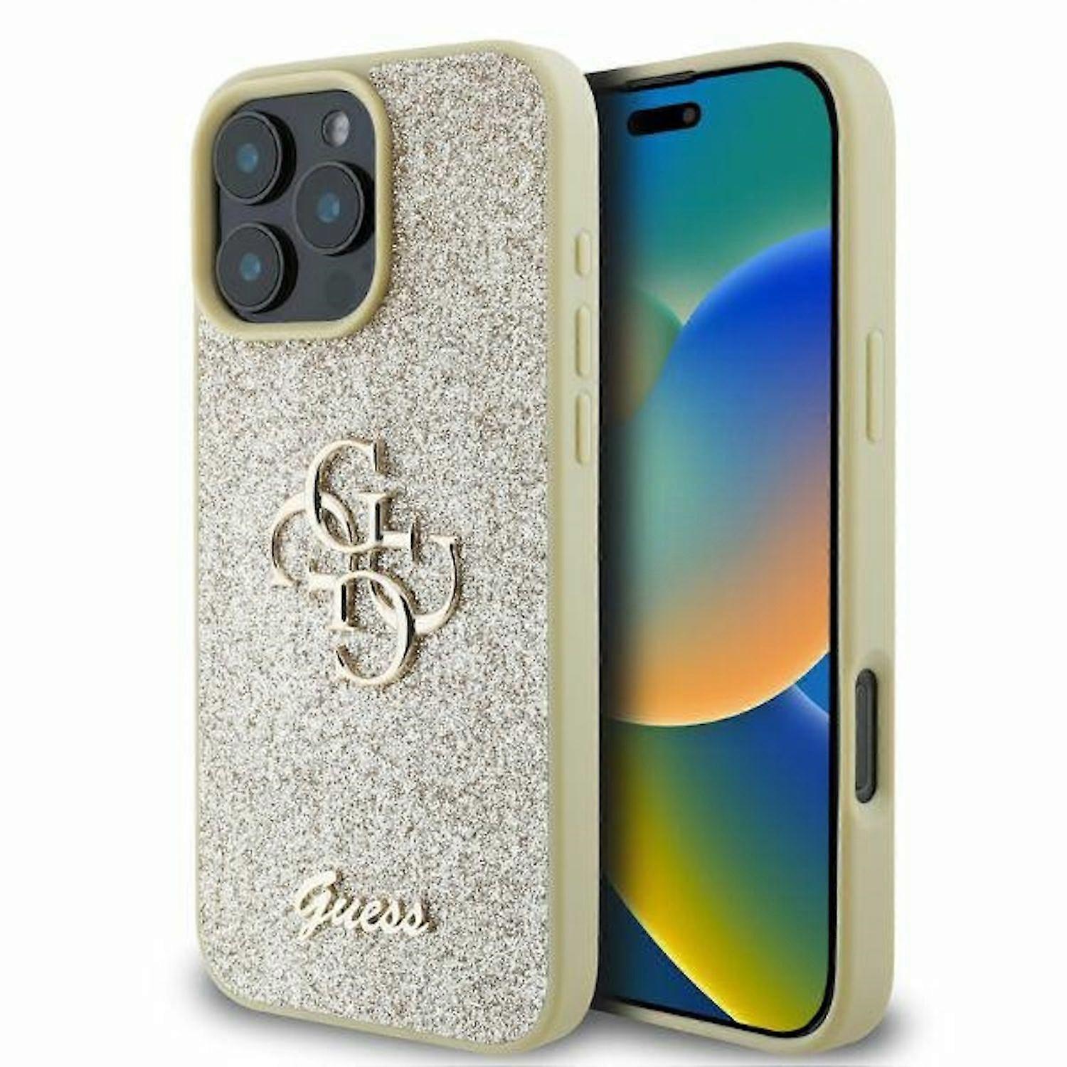 GUESS Apple iPhone 16 Pro Max Fixed Glitter Big 4G Design Case Gold