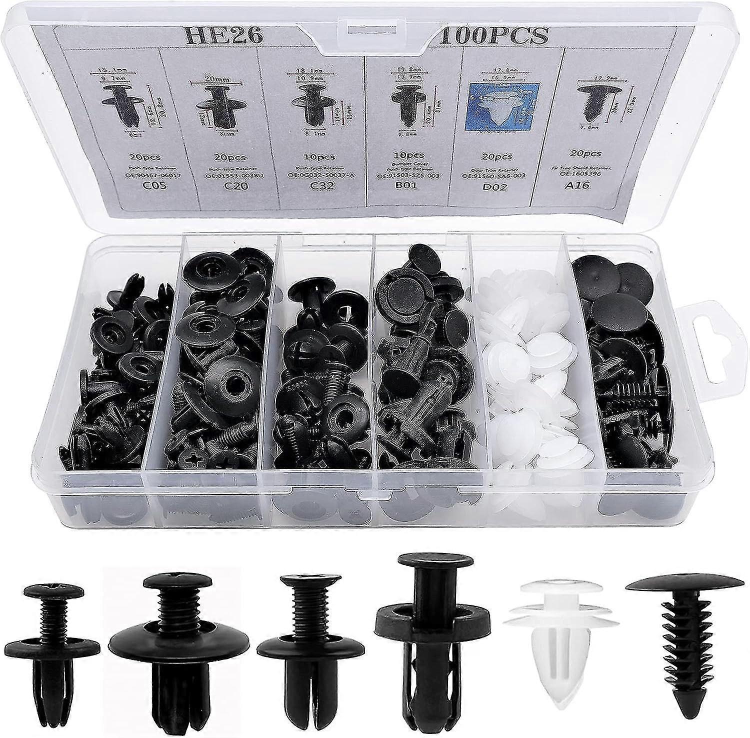 100Pcs Plastic Rivet Clips, Car Clips Bumper Fasteners Rivet Clips, Plastic Rivets Protective Fastener with Different Shapes and Sizes