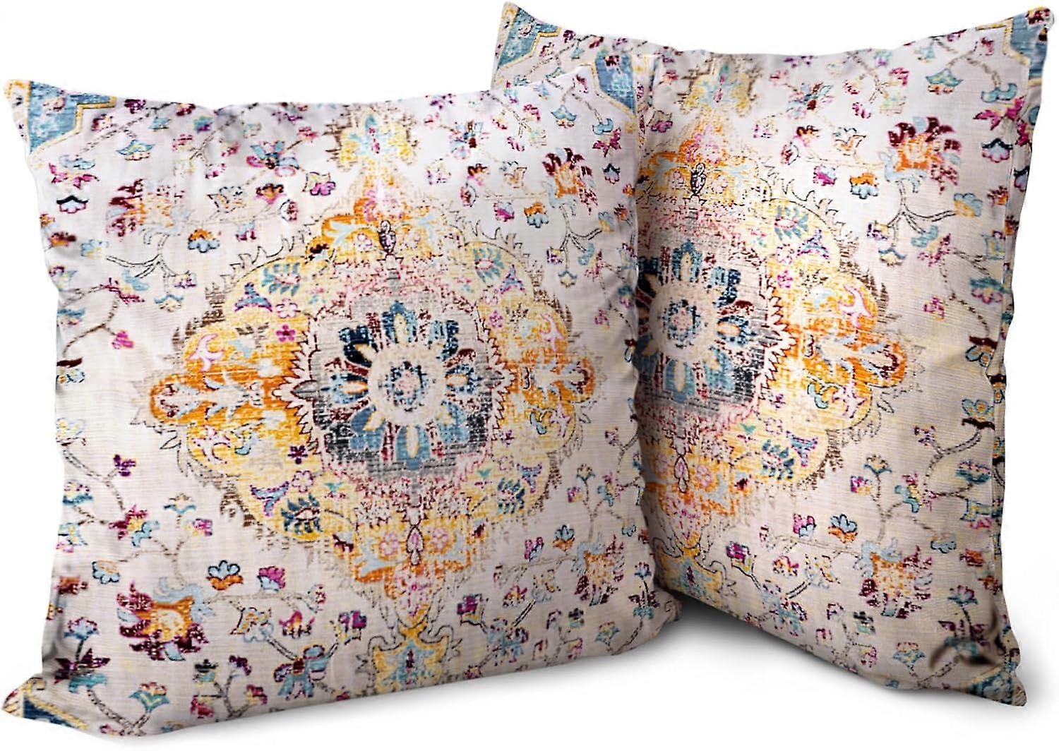 Boho Orange Beige Dekokissenbezüge 20x20 Zoll 2er Set, böhmischer Teppich doppelseitiges Muster weicher Plüschkissenbezug für Couch Schlafsofa dekorativ