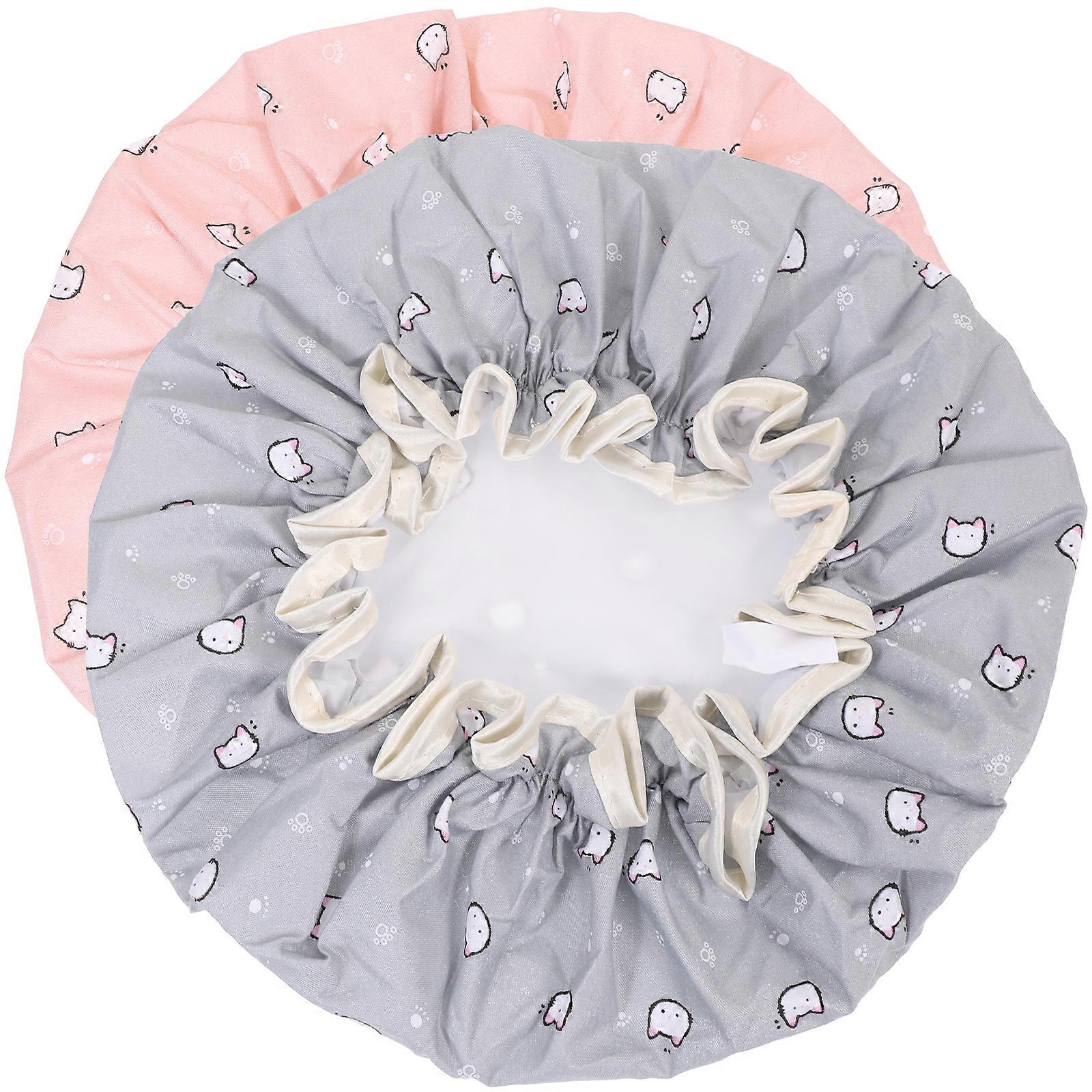 2 قطعة قبعات دش مرنة رائعة طبقات مزدوجة الاستحمام قبعة دش قبعات حماية الشعر