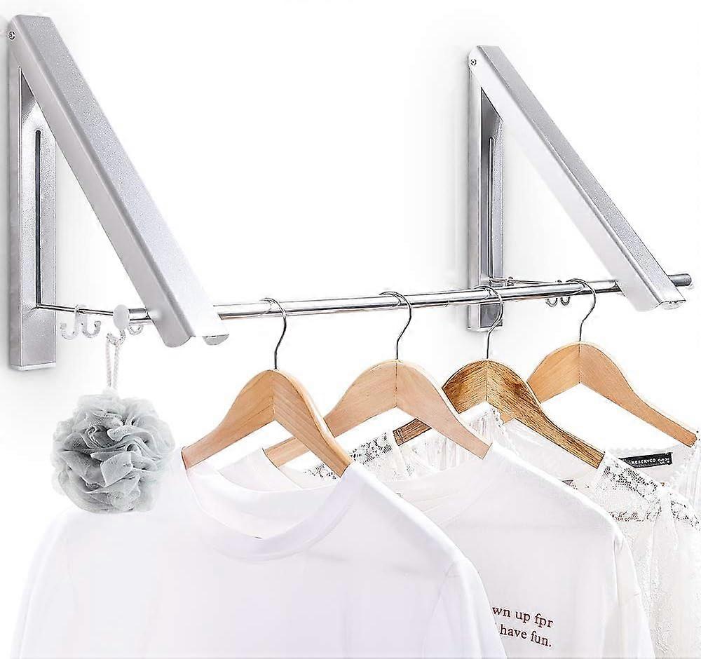 Clothes Drying Rack, Foldable Wall Mounted Drying Rack with 40cm Bar with Hook, Heavy Duty Clothes Drying Rack for Indoor and Outdoor