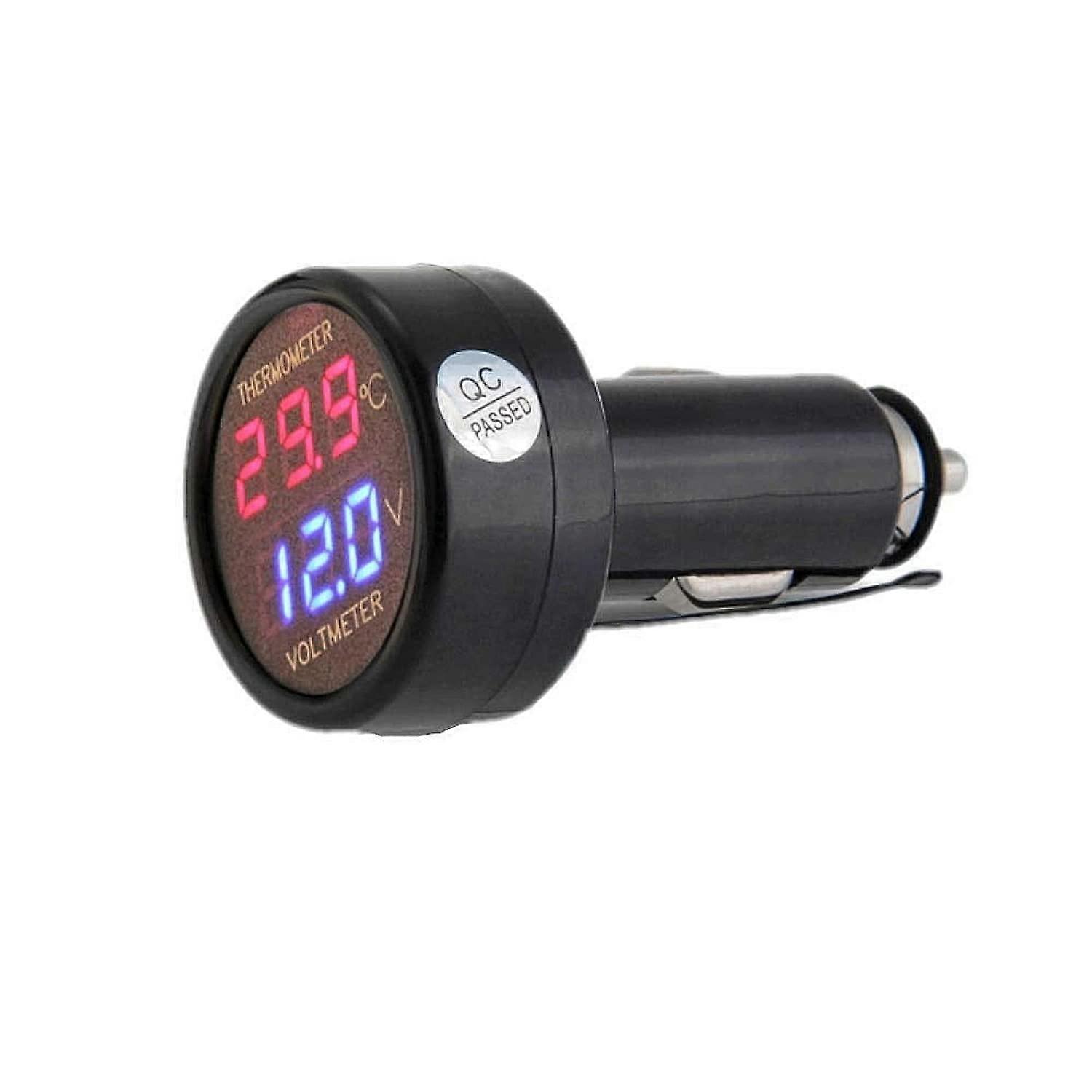 Voltmeter + Thermometer Car Auto Truck Bus Motorcycle Battery Voltage Temperature Digital Monitor Indicator Gauge Test with Dual LED Display, DC 12v 2