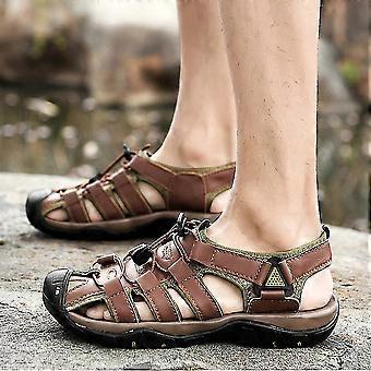 GILKUO Sandali Uomo In Pelle – Infradito Chiusi Estivi, Antiscivolo, Comodi, Colore Nero, Taglia 42 - 2
