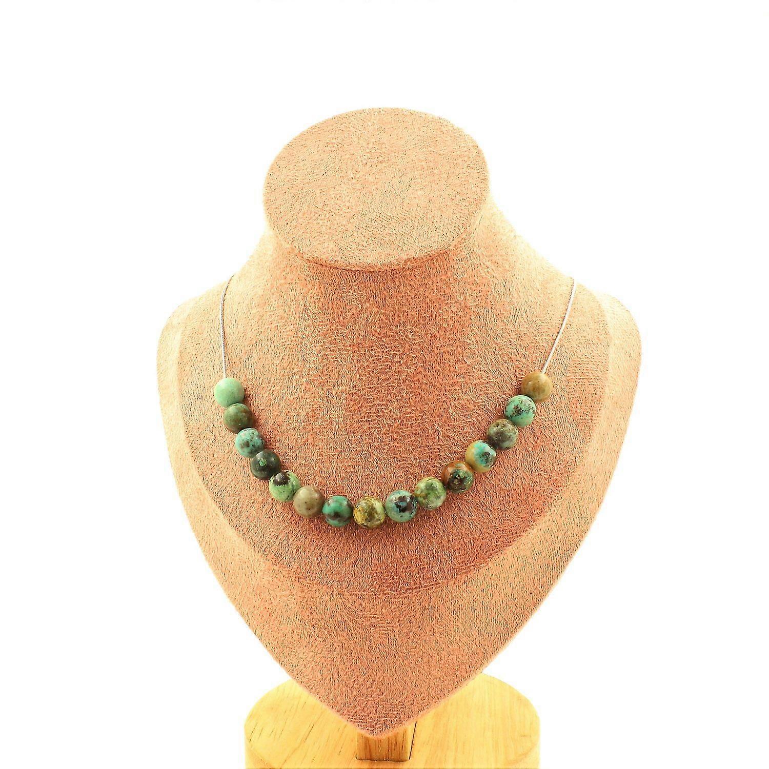 项链 15 颗来自纳米比亚的 Chrysocolla 珠子 品质 7A 8 毫米不锈钢链