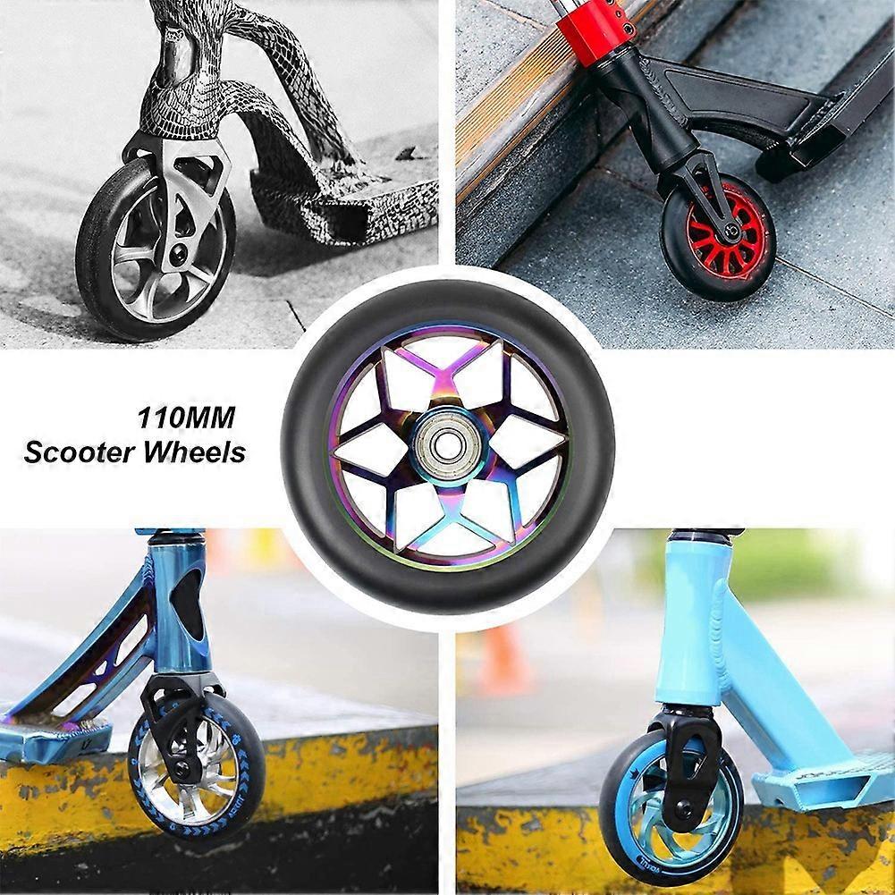 2 Pcs 110mm Scooter Wheels Pu Wheels Thick Stunt with Bearings(Black ...