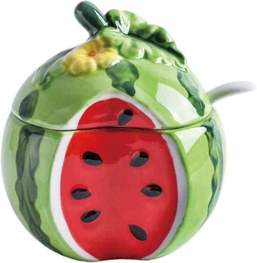 Ceramics Fruit Shaped Sugar Bowl Salt Pot Pepper Storage Jar with Lid and Spoon Seasoning Box Condiment Pots