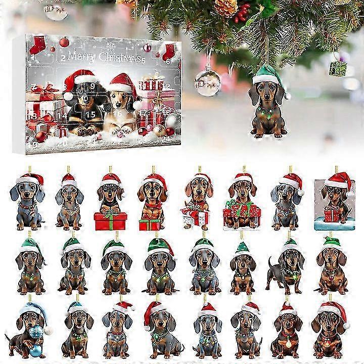 Advent Calendar 2024 Kids 2024 Festival Vacation Advent Calendar 24 Day Christmas Countdown Calendar Dachshund μενταγιόν με καπέλα Santa 2D Xmas Tree Ch
