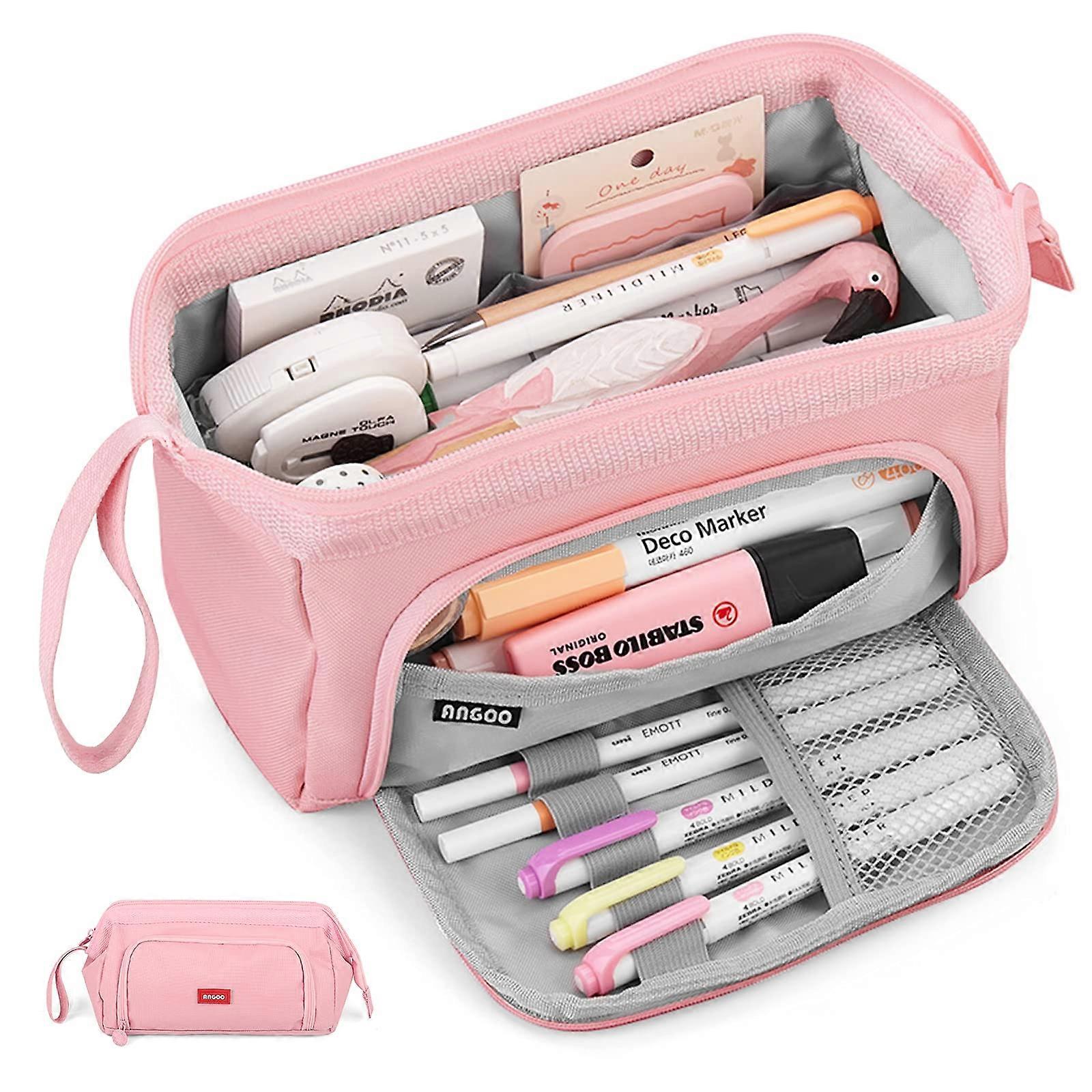 Large Pencil Cases Zipper Stationery Organizer Duarable Pink