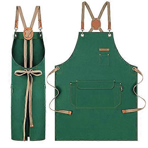 Chef Apron with Pockets, Cross Back Apron for Kitchen(Green)