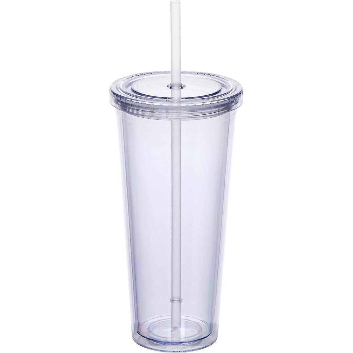 24oz Double Wall Plastic Tumbler Large Classic Travel Tumbler Clear Reusable Cup with Lid and Straw
