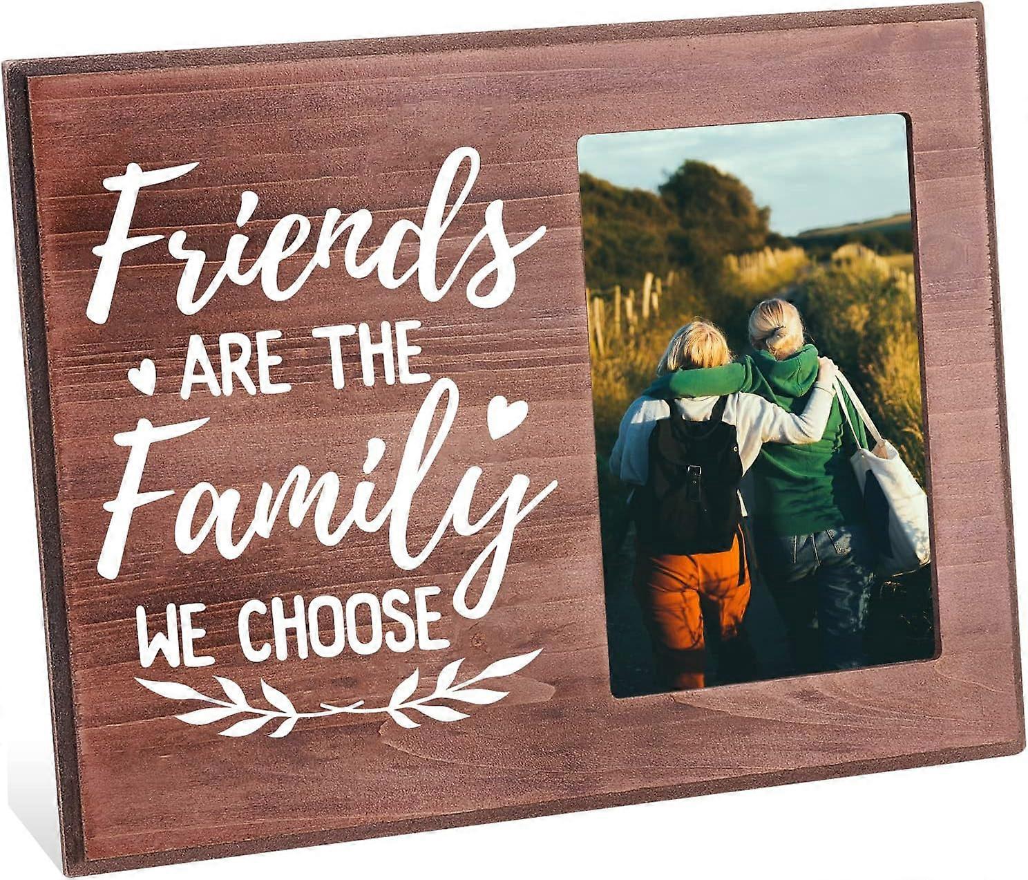 Friends are The Family We Choose Picture Frame 4x6 inch Going Away Picture Frame with Heart Pattern Hanging/Tabletop Wooden Frame for Birthday Graduat
