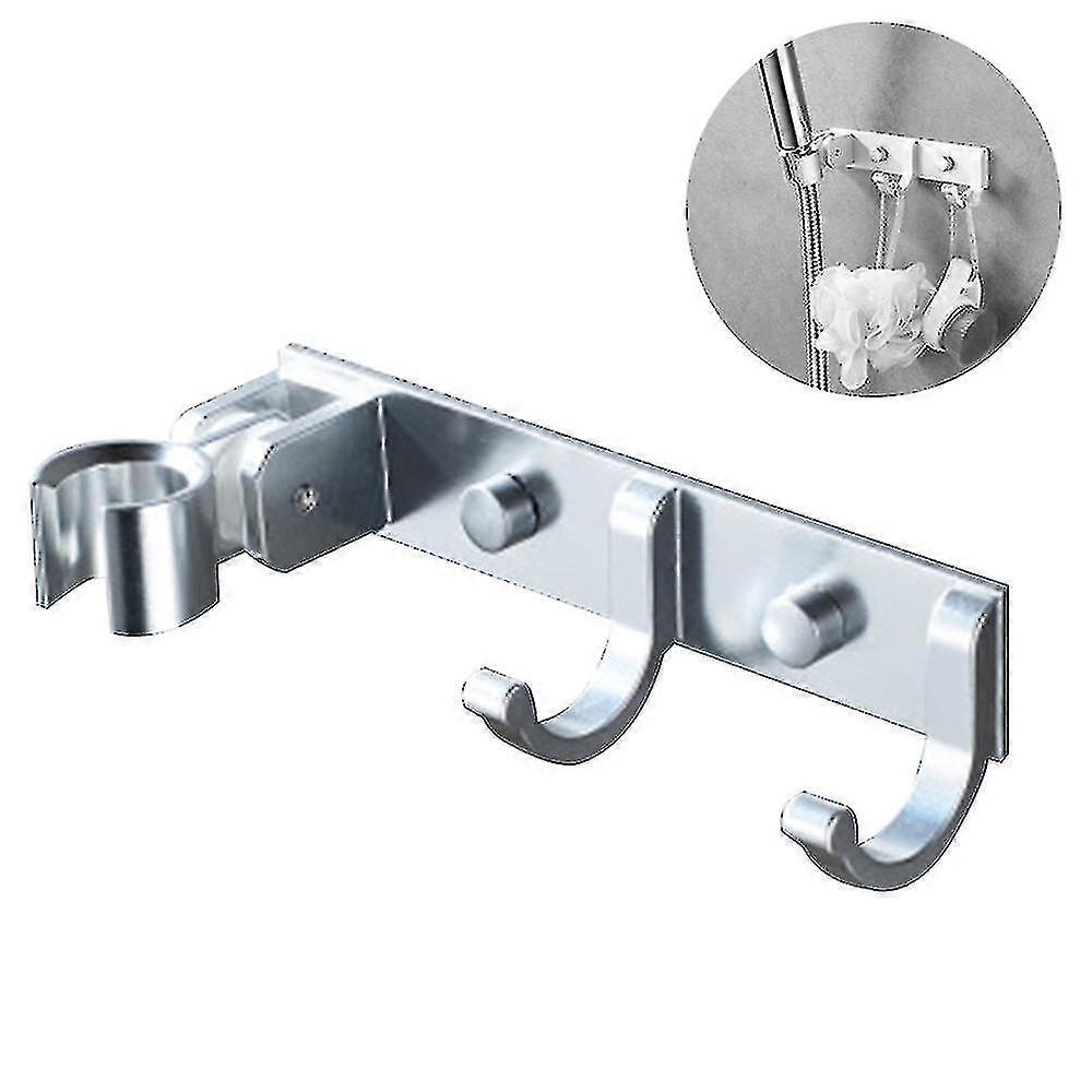 Shower Head Holder Wall Mount Bracket With 2 Hanger Hooks Handheld Shower Bracket No Drill Need