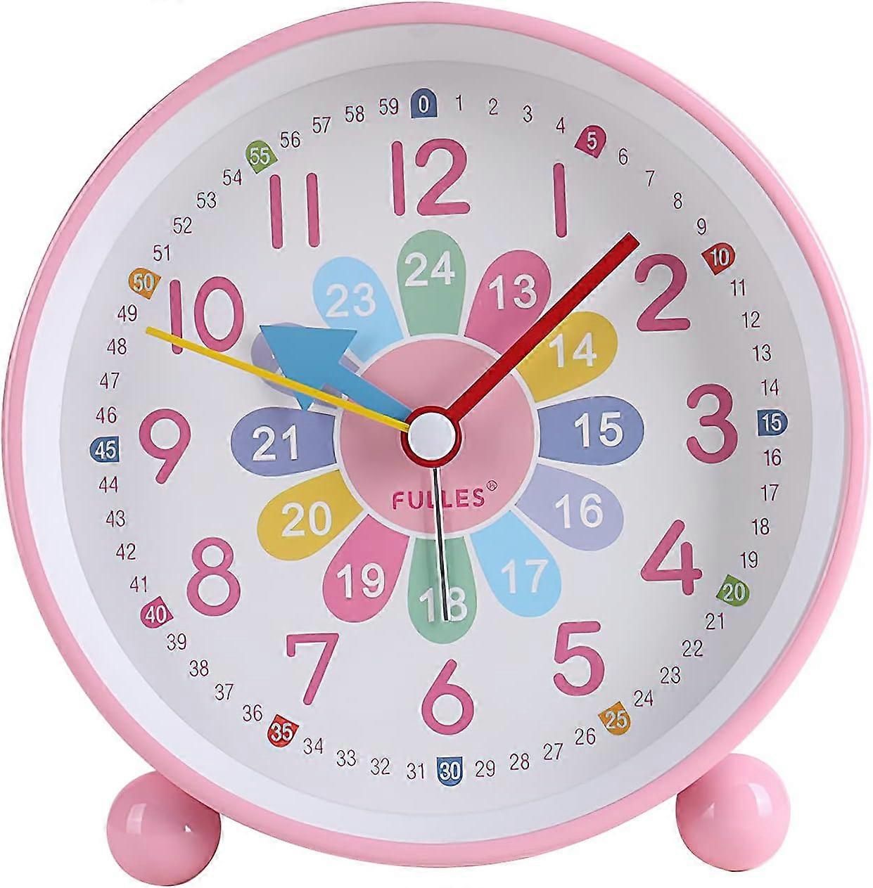 Digital Non Ticking Kids Alarm Clock, Silent Learning Alarm Clock, Compact Analog Alarm Clock for Boys and Girls, with Night Light
