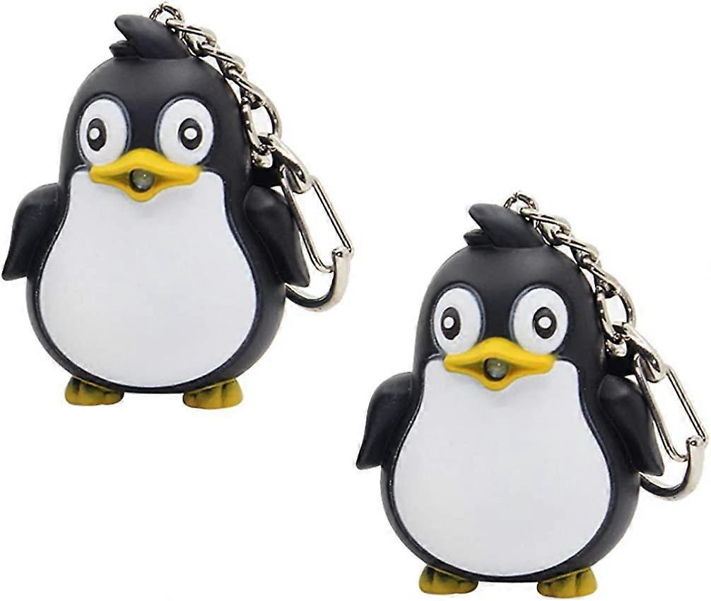 2pcs Animal LED Keychain Cute Penguin Keychain Light Up Glow LED Light with Sound Key Chain Key Ring