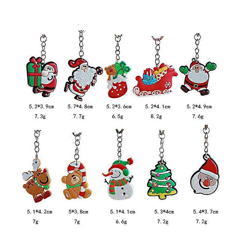 20Pcs Christmas Bag Keychain Colorful PVC Key Pendant Set with 10 Styles Christmas Themed Decorations for Bag Keychain Party Gift
