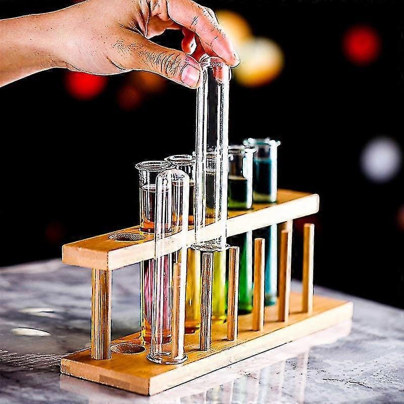 الخيزران اختبار أنبوب قارورة النار نظارات حامل الرف ، كبيرة مثل حامل القلم ، مصنوعة من الخيزران مع مقبض مدمج ، رف فقط ، أنابيب زجاجية غير مدرجة ، 6 أنبوب