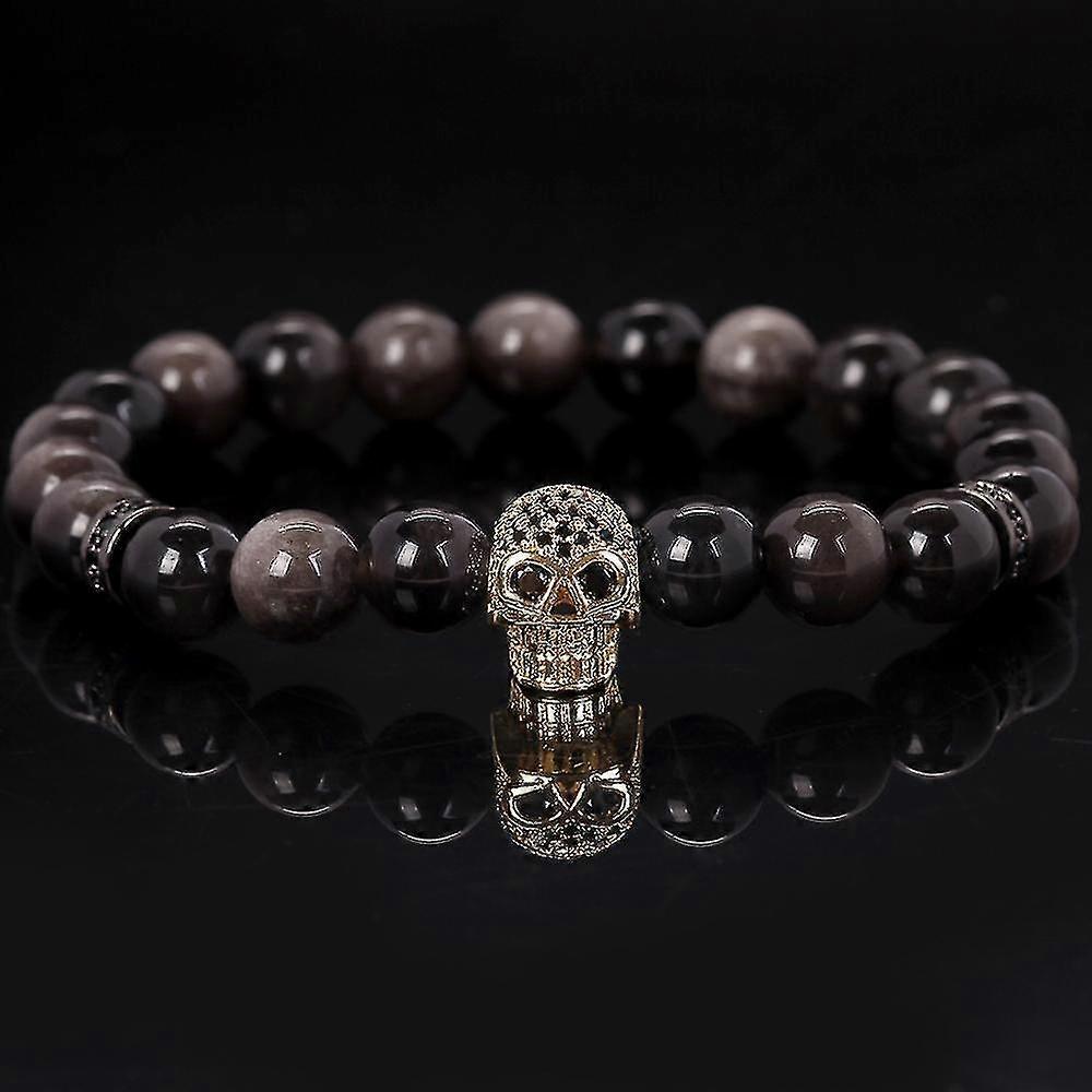 Natural Stone Obsidian Lava Bracelets Black Agates Skull Head Spacer Beadsstyle 3067