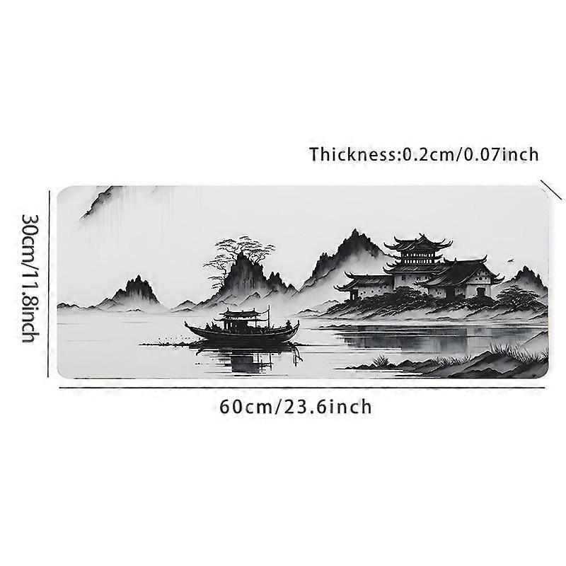 Large Landscape Ink Painting Gaming Mouse Pad - Anti-Slip Natural Rubber Desk Mat for Office and Home Use