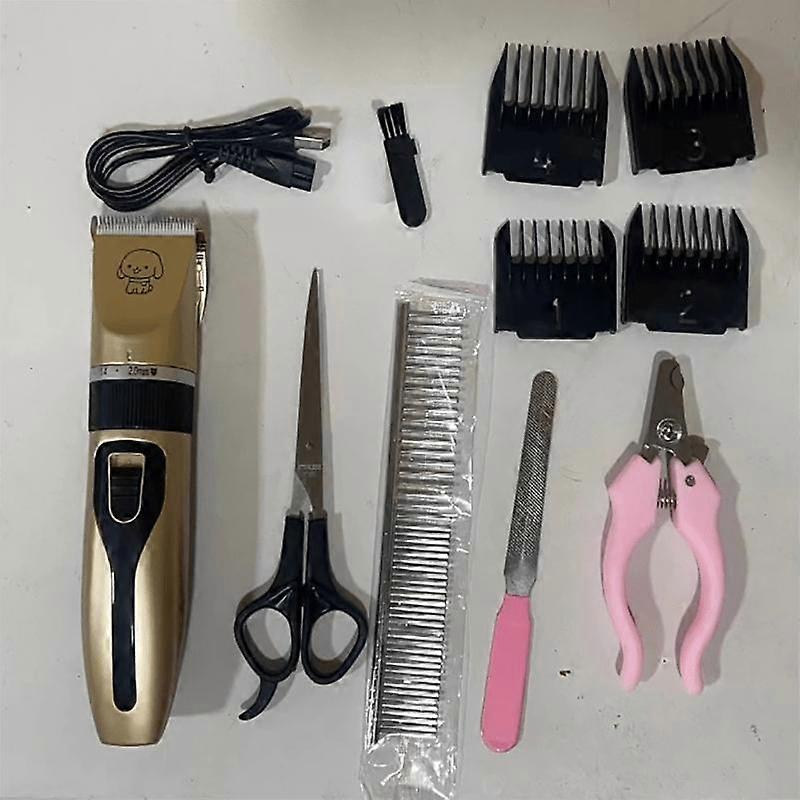1-Set Quiet USB Rechargeable Pet Hair Trimmer - Cordless Electric Grooming Kit for Dogs & Cats with Precision Blades & Multiple Combs