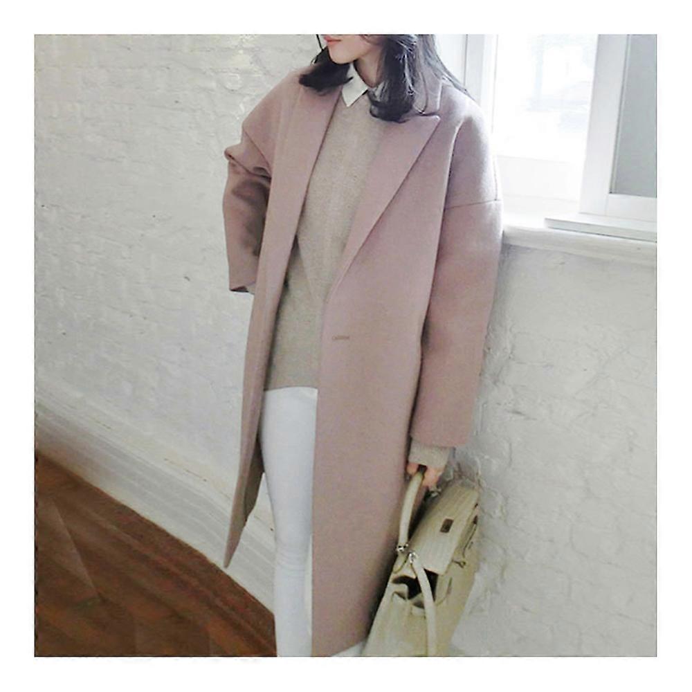Solid Color Long Sleeve Coat Woman Middle Long