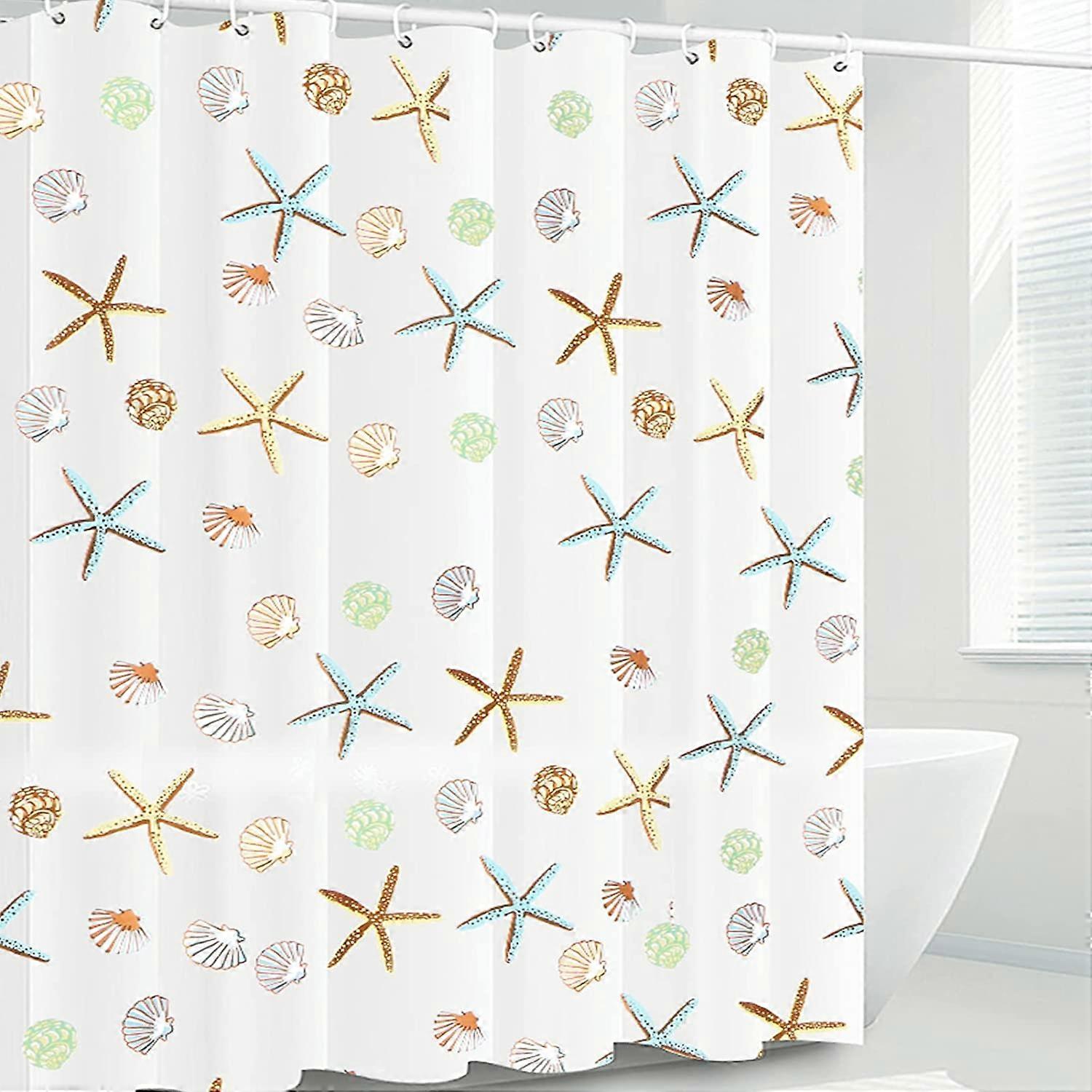 Shower Curtain 180x180cm, Waterproof and Mildew Proof PEVA Shower Curtain, with 12 Curtain Rings, Starfish Pattern