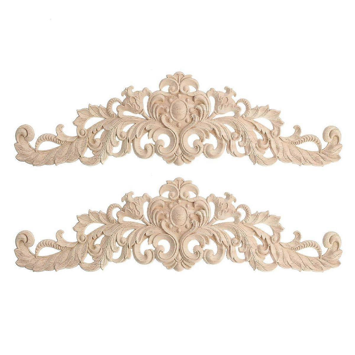 2pcs Craft Wood Cabinet Furniture Carving Wood Ornament Wood Ornaments Handmade