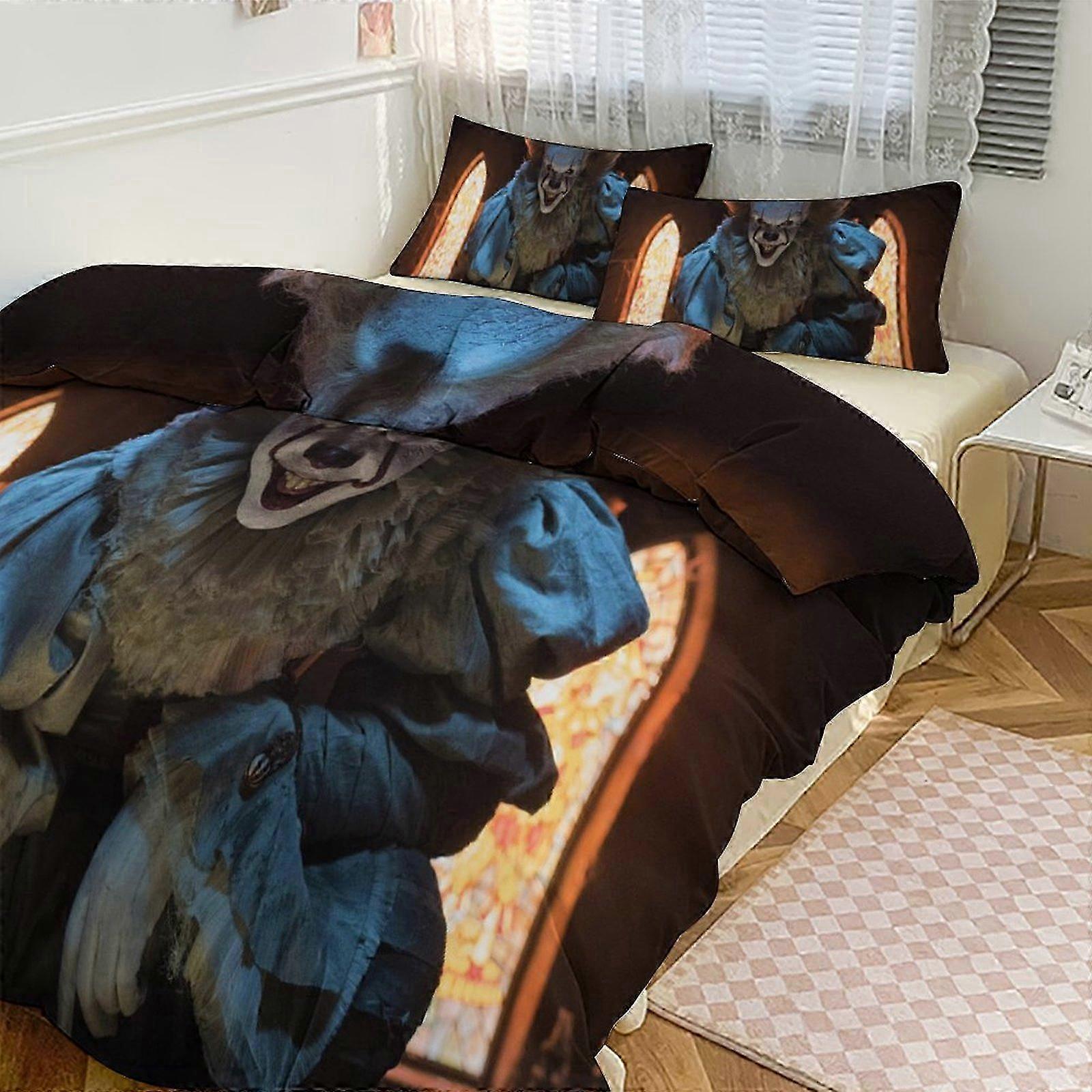 o1169 Lençóis de Cama com Estampa Pennywise Conjunto de Cama Padrão Conjunto de Edredom Cove3 Peças Capa de Colcha e Fronhas para Mulheres Homens Adolescentes (1 Capa de Edredom e 2 Pil