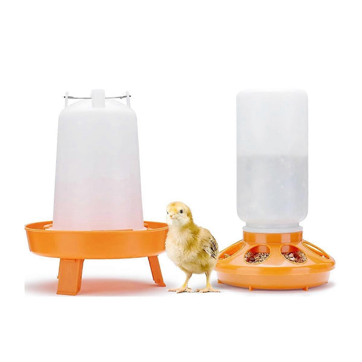 Top Filling Chick Feeder and Waterer Kit, Chick Feeder ja Waterer, jossa on 3 korkeutta Säädettävät jalat poikasille oranssi