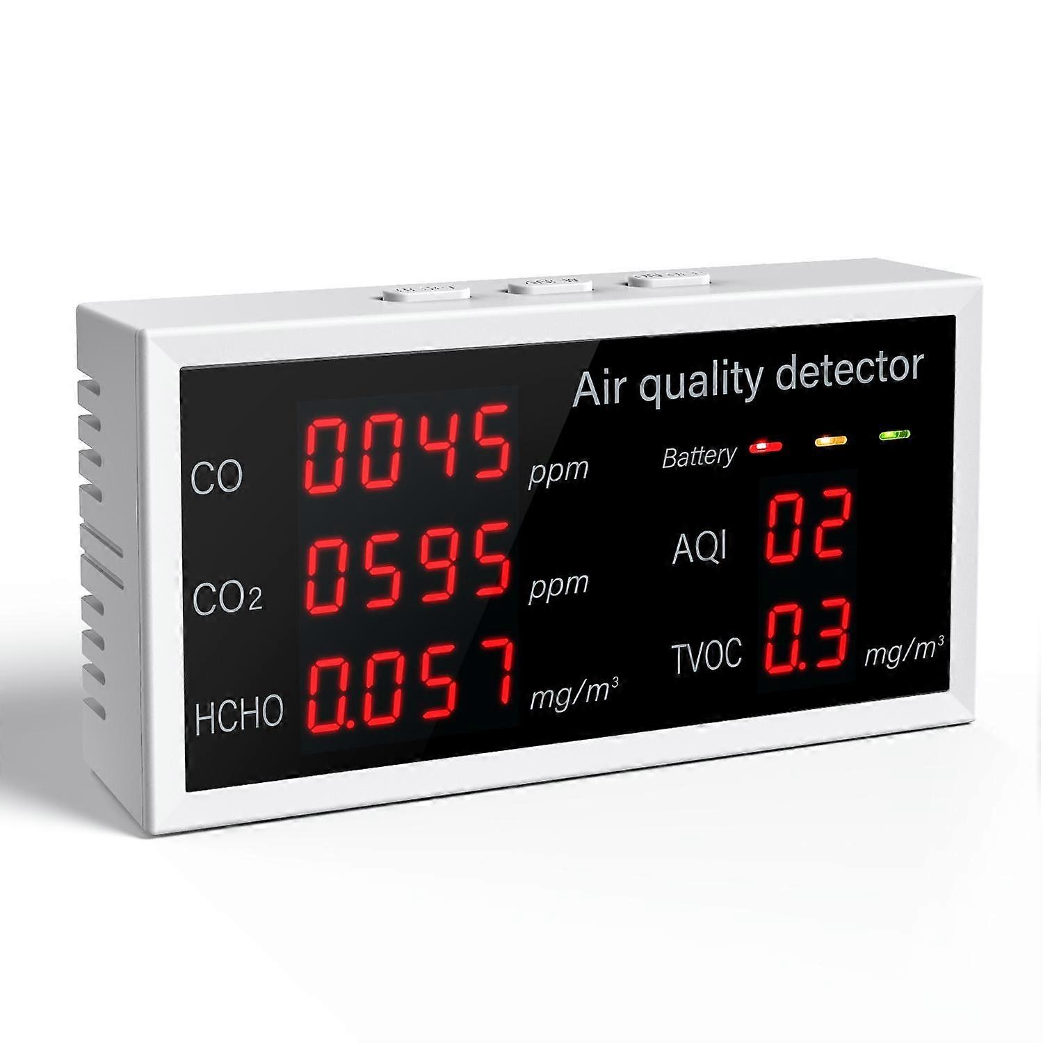 5-In-1 Air Quality Monitor Home Air Quality Detector Pollution Tester CO/CO2/HCHO/AQI/TVOC Carbon Monoxide Sensor CO2 Meter